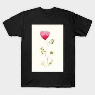 One Pink Flower in Pen Ink and Watercolor T-Shirt